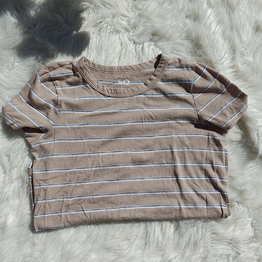 SO Beige Striped Short Sleeve Tee